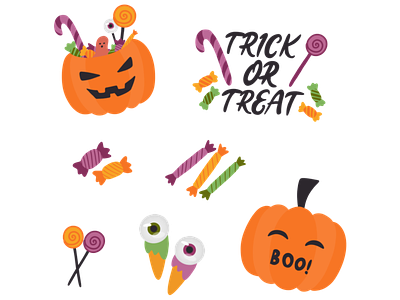 Halloween trick or treat digital illustration halloween hand drawn icon set sticker trickortreat vector