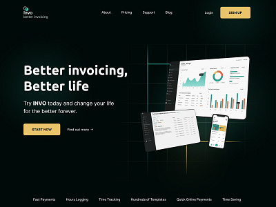 Landing Page for invoicing app app design finance heroscreen invoice landing saas ui ux webdesign