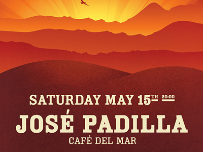 José Padilla poster cafe del mar casa kifissia athens chill out downtempo jose padilla poster lounge orange serif sunrise sunset typography vector