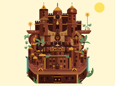 The city that never sleeps city design exotic flat illustration illustrator palm palmtrees summer town vector web