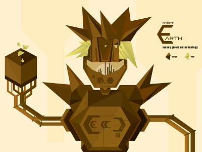 Earth robot brown earth flat illustration illustrator robot technology vector