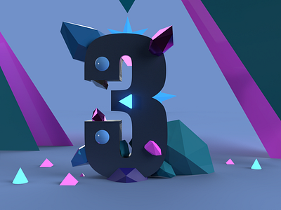 Number 3 - 3D 3 3d 3dillustration 3rd adobe crystals design dimension illustration number party