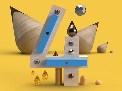 Number 4 - 3D 3 3d 3dillustration 3rd adobe carpentry design dimension drops illustration metal number wood wooden yellow