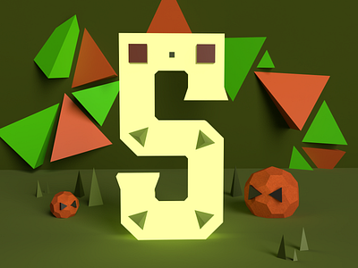 Number 5 - 3D 3d 3dillustration 5 5th adobe design dimension green halloween illustration number orange pumpkin squares trees triangles