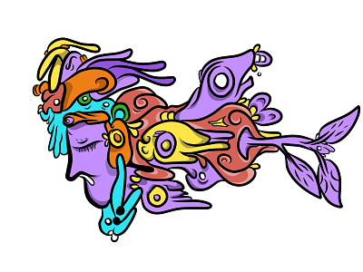 Doodle art colorfull, cartoon , face , random