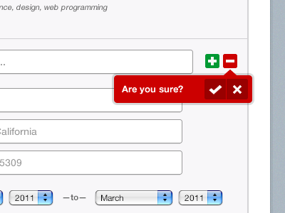 Are you sure? confirmation delete dialog form green input red select tooltip