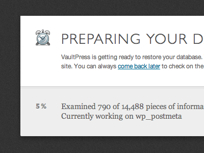 Preparing your data... database restores vaultpress wordpress