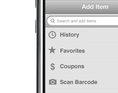 Add an item iphone list search