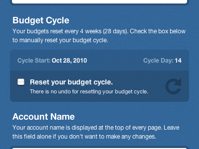 Spendly Account Update account blue cycle reset spendly