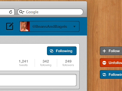 BeansAndBagels buttons client following input skookum stats twitter web app