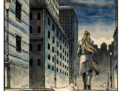 "When the city sleeps" color comic diego ridao digital editorial girl horror illustration ink ridao