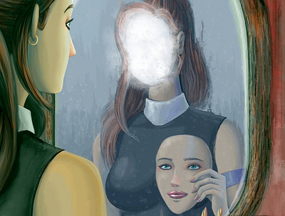 "Look in the Mirror", illustration. color diego ridao digital editorial girl horror illustration ridao