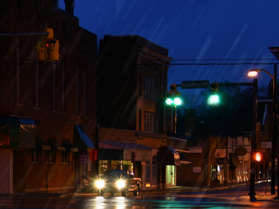 Main Street USA digital painting digitalart painting procreate rain streetart wet pavement