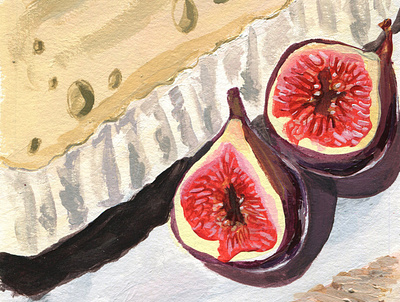 Terre Magazine Figs Painting acrylic cheese editorial figs food food and drink food illustration gouache illustration jessica olah painting wine glass