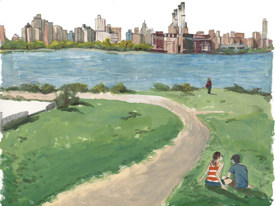 East River Park brooklyn drawing east river park illustration landscape painting park