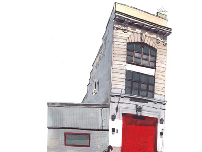 Firehouse architecture brooklyn illustration painting red