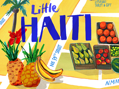 Little Haiti Map fruit illustrated map miami pineapple
