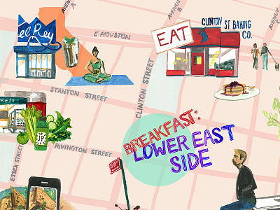 Breakfast: Lower East Side breakfast eat food gouache guide hotels illustration manhattan map new york nyc yoga