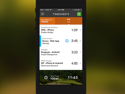 Harvest iOS -Timesheets background calendar clean clock dark ios7 layout mobile swipe time