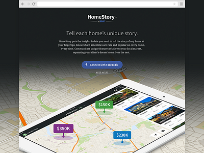 HomeStory - Landing Page design fnsz funsize ipad app landing landing page marketing site mockup pins real estate