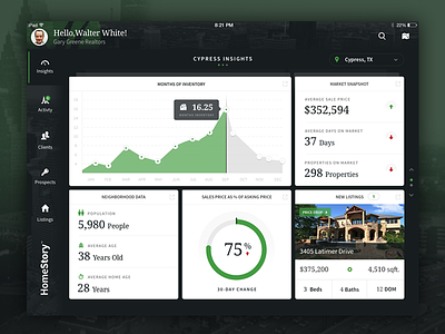 Agent Dashboard charts dashboard design fnsz graphs homes houston insights ipad real estate realtor