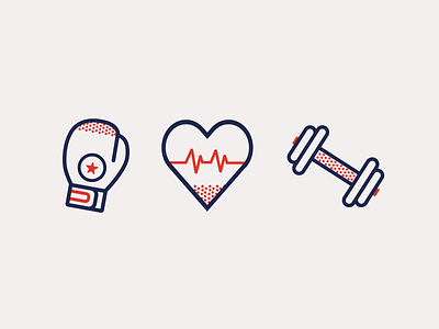 Health + Fitness icons boxing design gym health heart icons illustrator vector weight