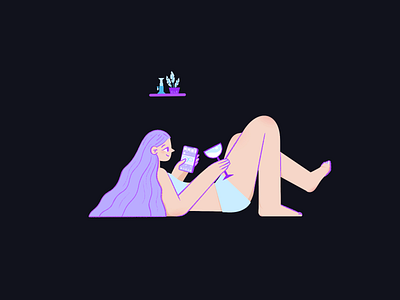 girl app cls digital girl girl illustration illustration mood phone procreate purple rrss