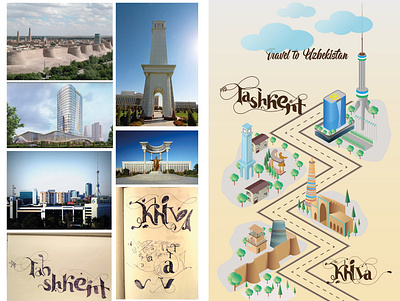 travel to Uzbekistan ai design draw flat hand illustrator khiva tashkent travel travel app vector vector art vector illustration vectorart vectors