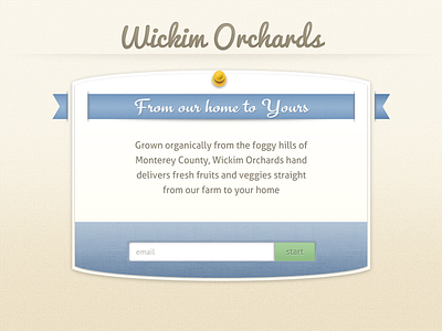 Wickim Orchards banner farm ribbon splash page subscribe