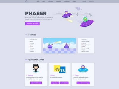 Phaser.io Redesign game engine landing page redesign ui web