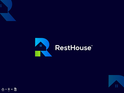 RestHouse logo Design (R logo mark) app design branding custom logo design graphic design icon illustration latter logo logo logo mark modern logo property logo r mark realstate logo resthouse logo ui