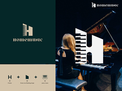 Homemusic logo branding custom logo design h logo home icon identity logo logo mark logodesign logos mark music piano symbol vector