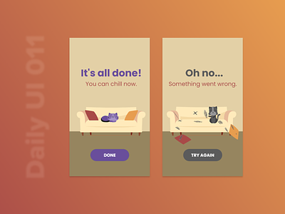 Flash Message - Daily UI 011 011 adobe illustrator adobexd cat daily challange daily ui011 dailyui dailyuichallenge done error errors flash flash message flash messages message somethingwentwrong well done wrong