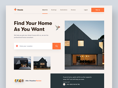 Housia Real Estate Agent Landing Page apartment architecture buy sell clean design hero image home home page interior landing page marketing website modern house property management real estate rent rental property simple ui web design