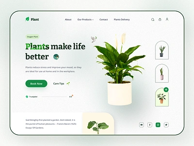 Plant Shop - Landing Page cards ui fresh gardening gardens green interface landing page layout design nature nursery plant care plant shop plants shop simple trendy web design ui design uiux web design website