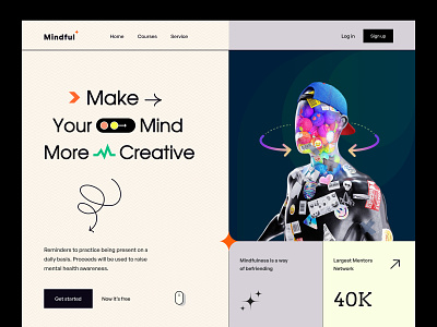 Mindful Courses Landing Page branding character design clean concept courses creative design header landing page mental health mental illness mindful mindfulness product design psychedelia relaxation stressful ui ux website