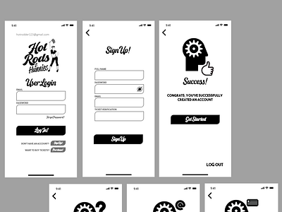 Grayscale HiFi Wireframes - Mobile App