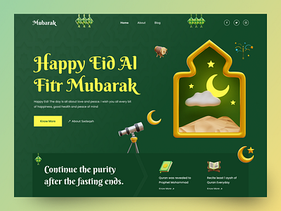 Eid Mubarak 1443 H - Web Header 3d app eid mubarak gradients header hmmahi hossain mahmud mahi illustration islam islamic muslim one week wonder ramadan kareem ramdan trending typography ui web design web header