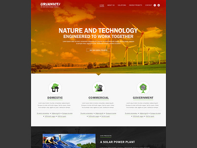 Urjanvit - the power company website home page front page home page layout design solar energy ui design
