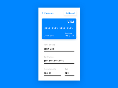 Daily UI 002 — Credit Card Checkout app blue credit card daily ui daily ui 002 ios mobile payments ui ux