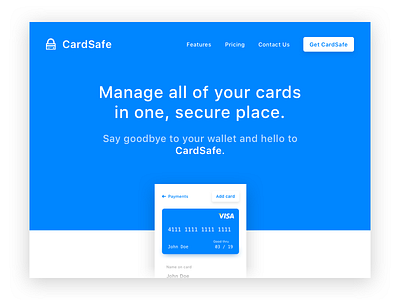 Daily UI 003 — Landing Page blue credit card daily ui daily ui 003 landing page payments ui ux web