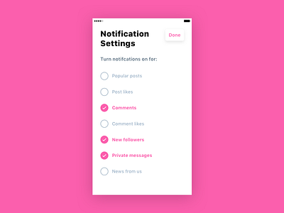 Daily UI 007 — Settings app daily ui daily ui 007 ios mobile notifications pink settings ui ux