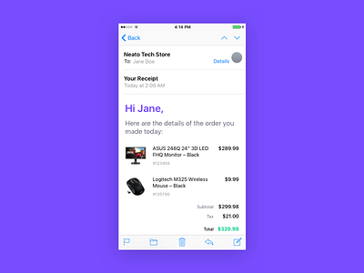 Daily UI 017 — Email Receipt clean daily ui daily ui 017 email ios mobile products purple receipt simple ui ux