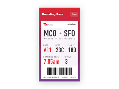 Daily UI 024 — Boarding Pass app boarding pass daily ui daily ui 024 ios mobile plane ticket red simple travel ui ux