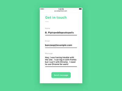 Daily UI 028 — Contact Us app contact daily ui daily ui 028 form green ios mobile simple ui ux web
