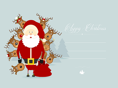Christmas greeting card character design christmas flat design reindeers santa claus