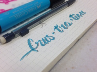 Frustration blue brush script typography