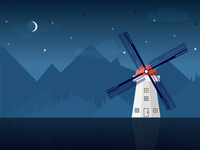 Desktop Wallpaper - Windmill at Twilight illustration sketch wallpaper