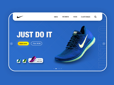 Nike landing page blue branding mockup design nike nike running nike shoes ui vector