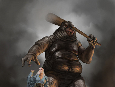 Aria and her little friend. characterdesign creature creepy digital painting digitalart fantasy illustration monster warrior
